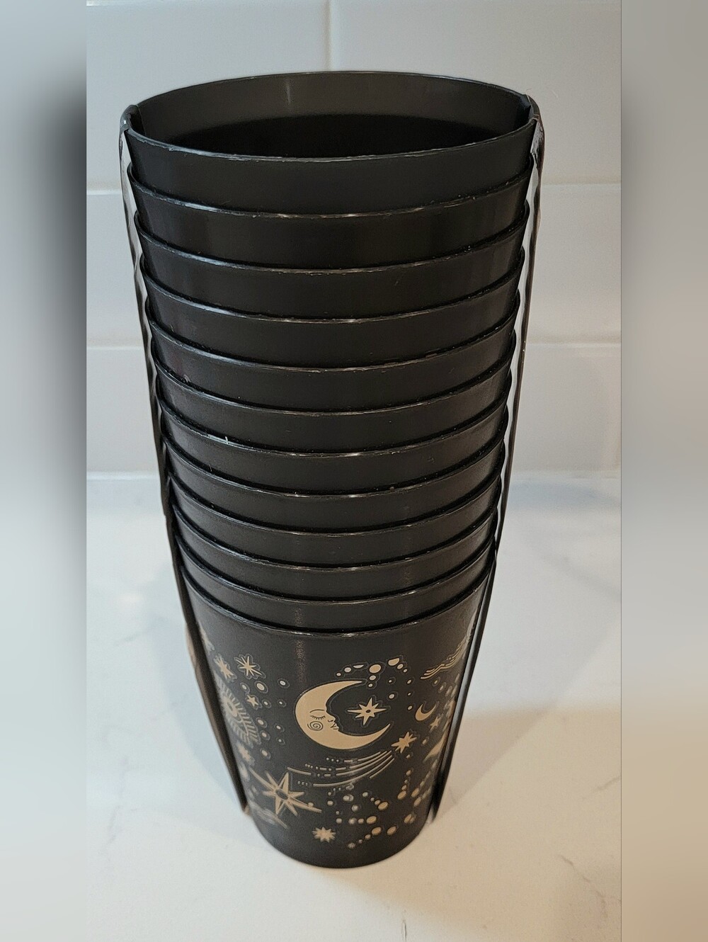 Cynthia Rowley Black Tumbler Set Of 12 with Gold Celestial Accents